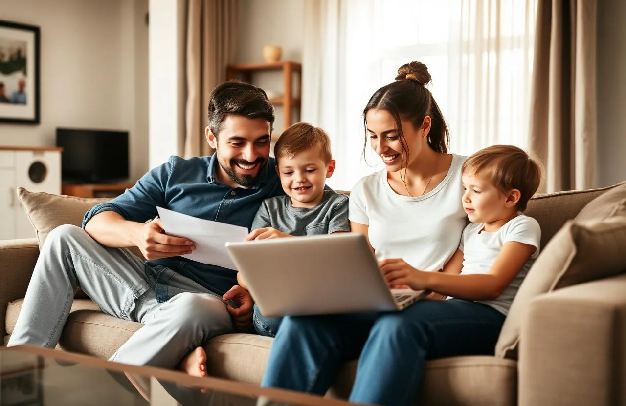 Homeowner family reviewing mortgage protection insurance options at the kitchen table